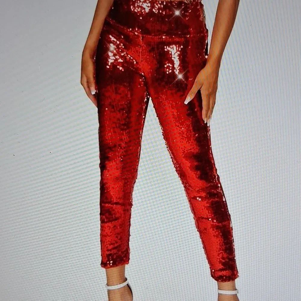 Tipsy Elves Red Sequin High Waisted Size Extra Large New With Tags Leggings